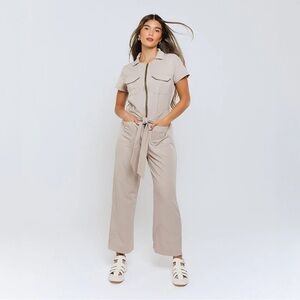 Albion Fit Petite City Jumpsuit in Cobblestone NWT